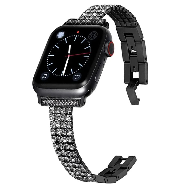 Dây đồng hồ kim loại đính kim cương bốn hàng cho Apple Watch Series, 7 41mm / 6&SE&5&4 40mm / 3&2&1 38mm, 7 45mm / 6&SE&5&4 44mm / 3&2&1 42mm
