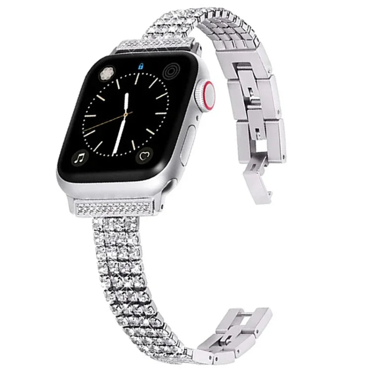 Dây đồng hồ kim loại đính kim cương bốn hàng cho Apple Watch Series, 7 41mm / 6&SE&5&4 40mm / 3&2&1 38mm, 7 45mm / 6&SE&5&4 44mm / 3&2&1 42mm