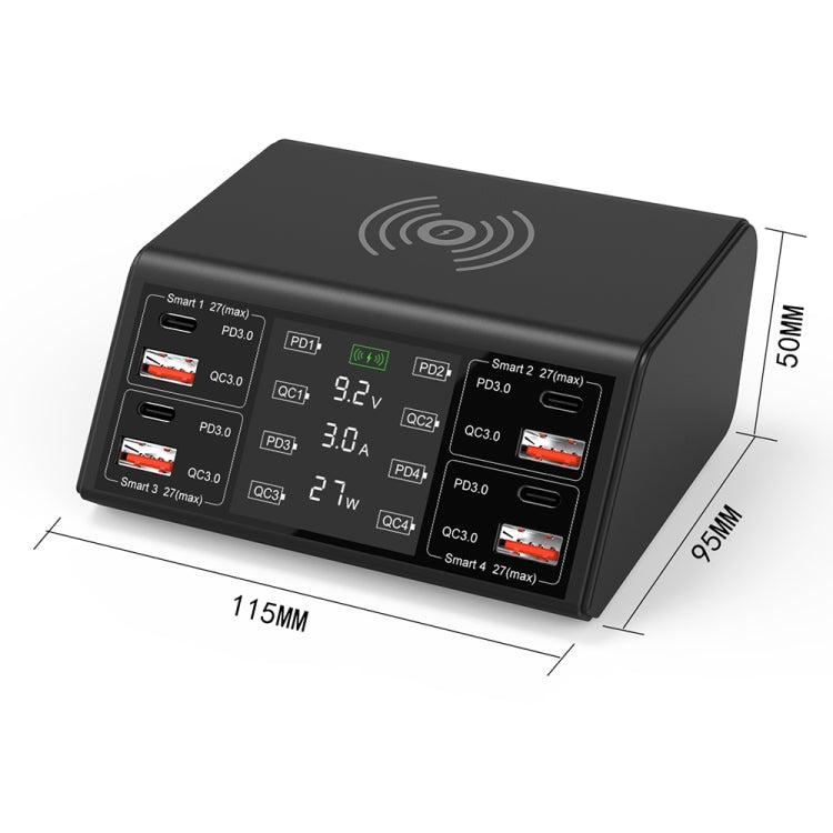 Bộ sạc không dây thông minh 838w 9 trong 1 100W 4 PD 3.0 USB-C / Type-C + 4 QC 3.0 USB, EU Plug, US Plug, UK Plug, AU Plug