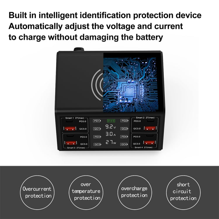 Bộ sạc không dây thông minh 838w 9 trong 1 100W 4 PD 3.0 USB-C / Type-C + 4 QC 3.0 USB, EU Plug, US Plug, UK Plug, AU Plug