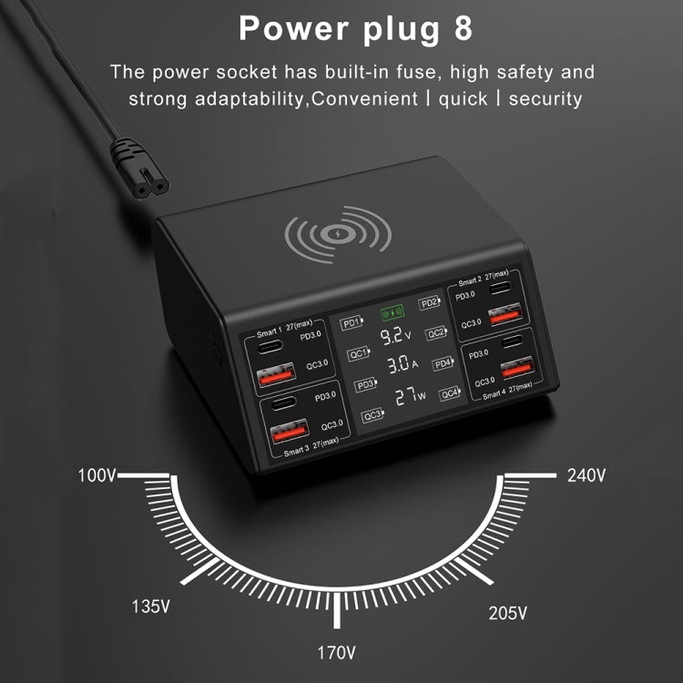 Bộ sạc không dây thông minh 838w 9 trong 1 100W 4 PD 3.0 USB-C / Type-C + 4 QC 3.0 USB, EU Plug, US Plug, UK Plug, AU Plug