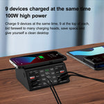 Bộ sạc không dây thông minh 838w 9 trong 1 100W 4 PD 3.0 USB-C / Type-C + 4 QC 3.0 USB, EU Plug, US Plug, UK Plug, AU Plug