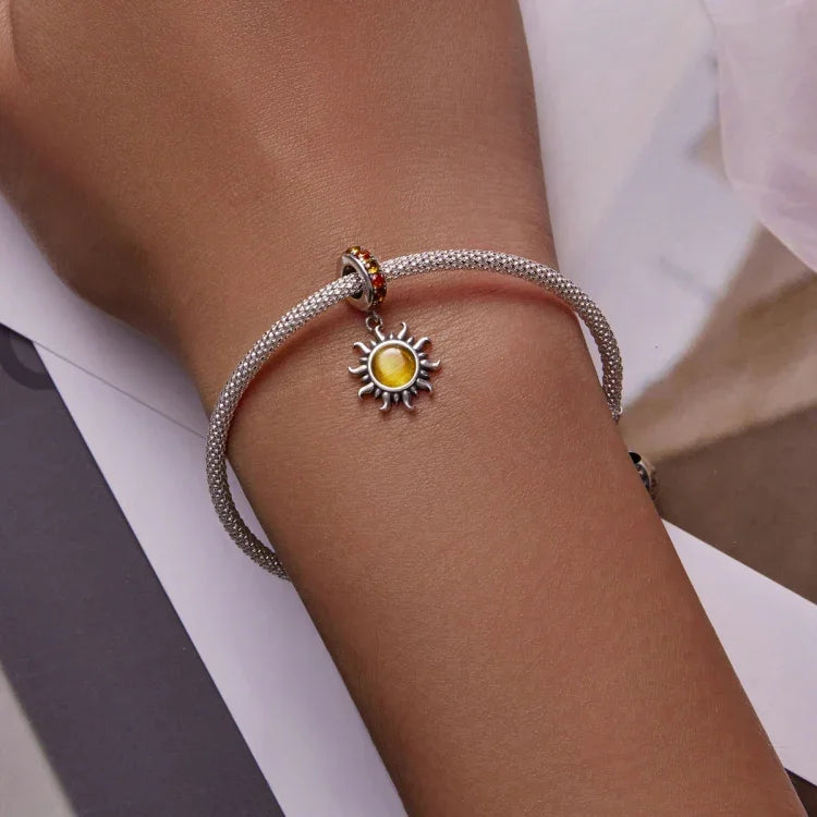 Phụ kiện vòng tay vòng cổ mặt dây chuyền mặt trời nhỏ bạc S925 Sterling, mặt trời nhỏ