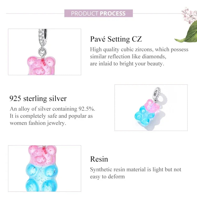 Phụ kiện vòng tay vòng cổ mặt dây chuyền gấu kẹo bạc S925 Sterling, gấu kẹo