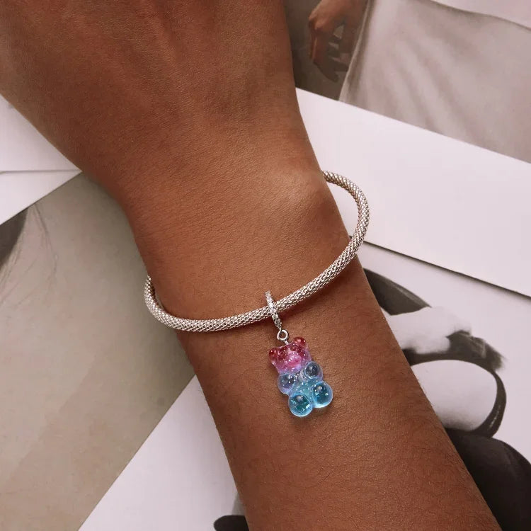 Phụ kiện vòng tay vòng cổ mặt dây chuyền gấu kẹo bạc S925 Sterling, gấu kẹo