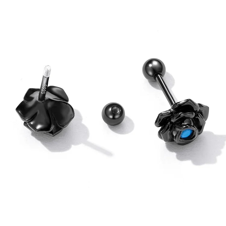 Bông tai đinh bạc S925 Sterling hoa hồng đen cho nữ, hoa hồng đen