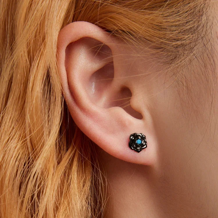 Bông tai đinh bạc S925 Sterling hoa hồng đen cho nữ, hoa hồng đen