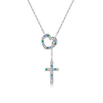Trang sức vòng cổ bạc S925 Sterling hình trái tim thánh giá cho nữ, trái tim thánh giá