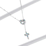Trang sức vòng cổ bạc S925 Sterling hình trái tim thánh giá cho nữ, trái tim thánh giá