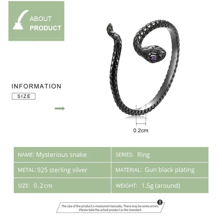 Nhẫn bạc S925 Sterling hình rắn bí ẩn cho nữ, rắn bí ẩn