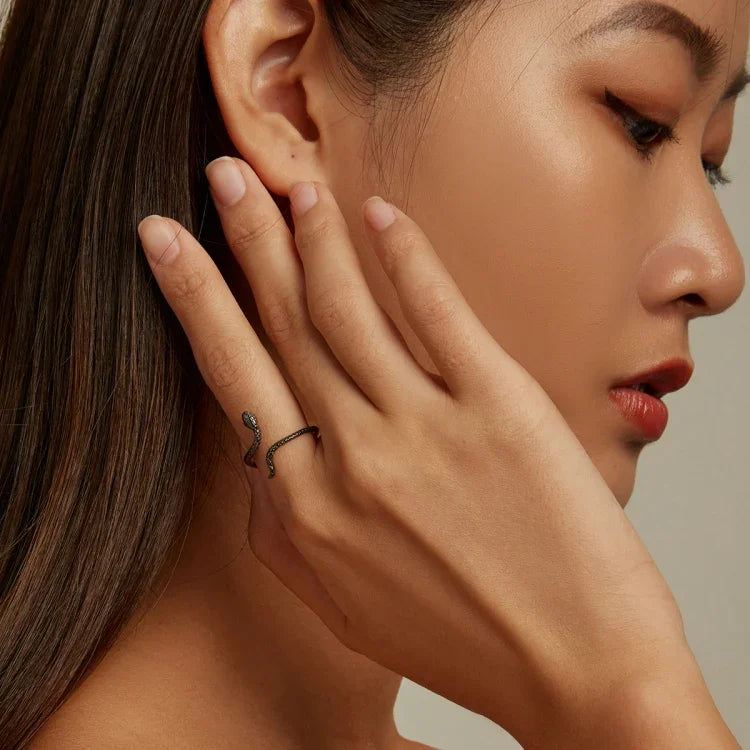 Nhẫn bạc S925 Sterling hình rắn bí ẩn cho nữ, rắn bí ẩn