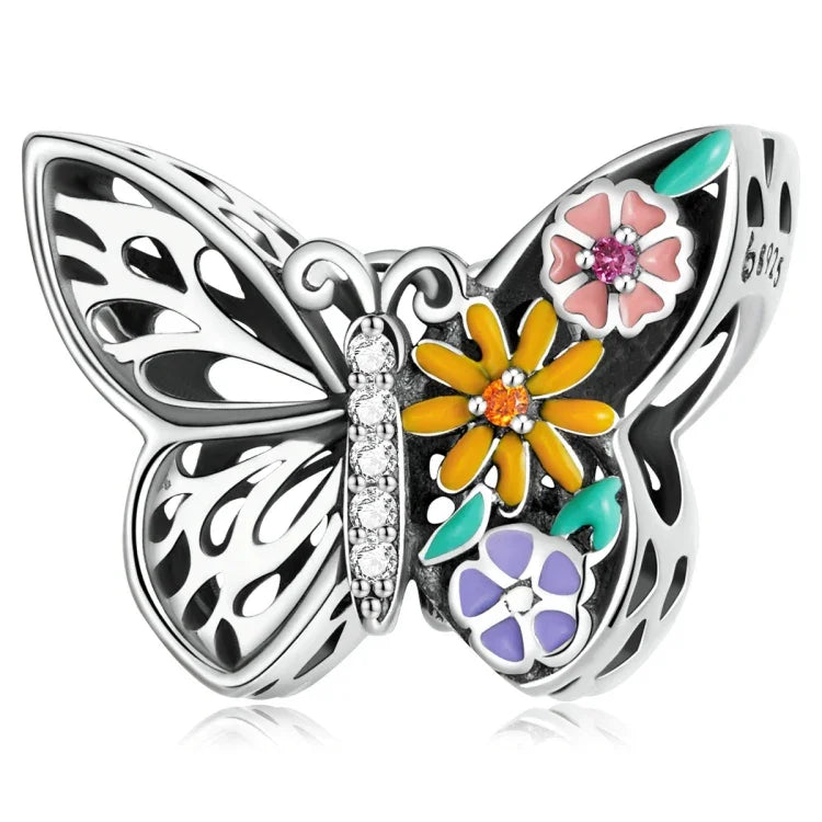 Phụ kiện vòng tay vòng cổ hạt hoa bướm bạc S925 Sterling, hoa bướm