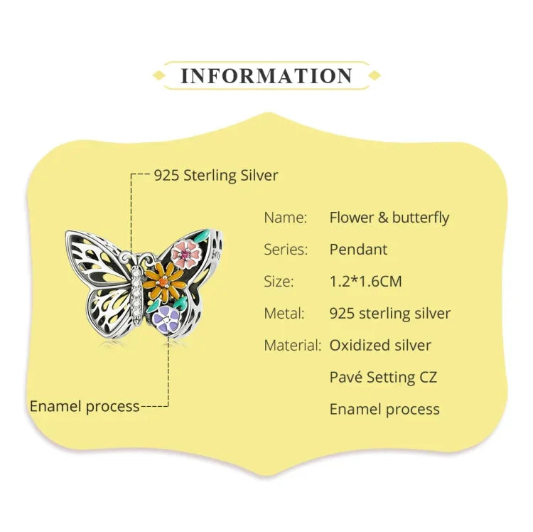 Phụ kiện vòng tay vòng cổ hạt hoa bướm bạc S925 Sterling, hoa bướm