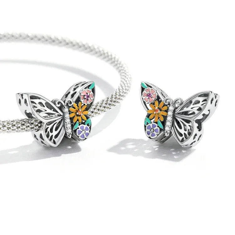 Phụ kiện vòng tay vòng cổ hạt hoa bướm bạc S925 Sterling, hoa bướm