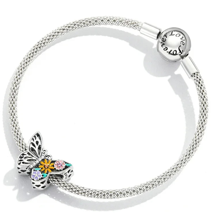 Phụ kiện vòng tay vòng cổ hạt hoa bướm bạc S925 Sterling, hoa bướm