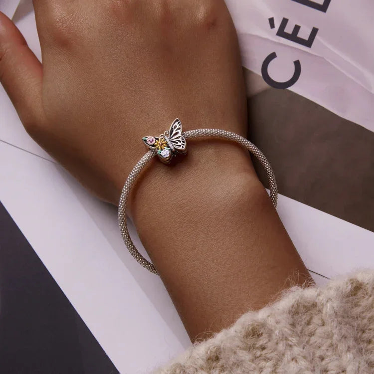Phụ kiện vòng tay vòng cổ hạt hoa bướm bạc S925 Sterling, hoa bướm