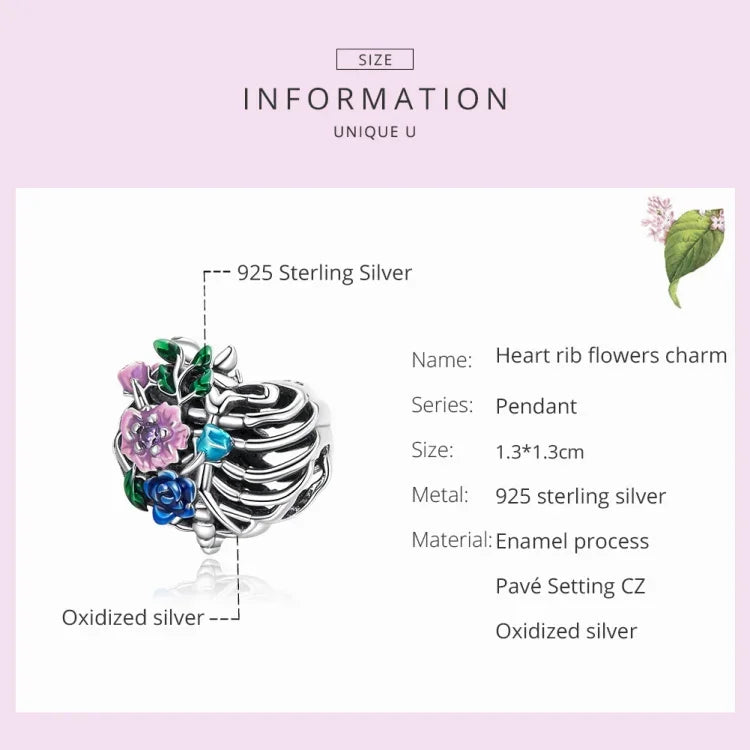 Hạt bạc S925 hình trái tim xương hoa tự làm vòng tay dây chuyền, trái tim xương hoa