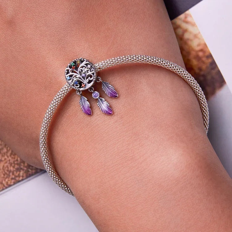 Hạt bạc S925 cây sự sống bắt giấc mơ tự làm vòng tay dây chuyền, cây sự sống bắt giấc mơ