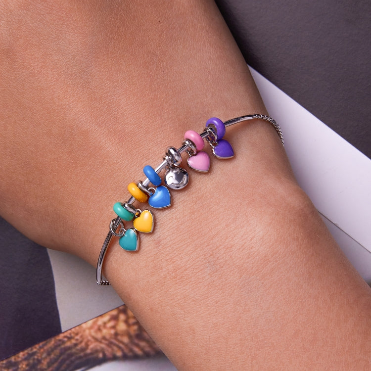 Phụ kiện vòng tay dây chuyền mặt dây chuyền hình trái tim bạc Sterling S925, mặt dây chuyền hình trái tim (vàng), mặt dây chuyền hình trái tim (xanh dương), mặt dây chuyền hình trái tim (hồng), mặt dây chuyền hình trái tim (tím)
