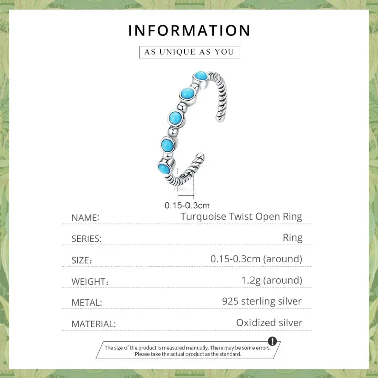 Nhẫn nữ bạc S925 đá Turquoise xoắn, đá Turquoise xoắn