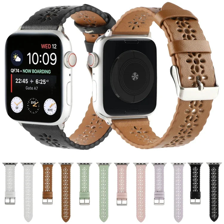 Dây đồng hồ da thật rỗng cho Apple Watch Series, 7 41mm / 6&SE&5&4 40mm / 3&2&1 38mm, 7 45mm / 6&SE&5&4 44mm / 3&2&1 42mm