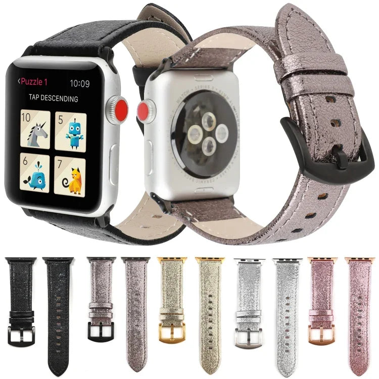 Dây đồng hồ da thật lấp lánh cho Apple Watch Series, 7 41mm / 6&SE&5&4 40mm / 3&2&1 38mm, 7 45mm / 6&SE&5&4 44mm / 3&2&1 42mm