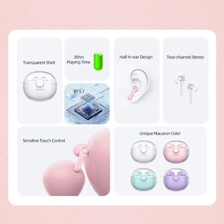 Tai nghe Bluetooth 5.1 không dây nửa in-ear TWS USAMS BU12, USAMS BU12