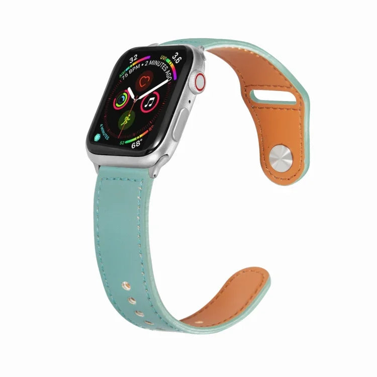 Dây đồng hồ da khóa bạc đinh tán cho Apple Watch Series, 7 41mm / 6&SE&5&4 40mm / 3&2&1 38mm, 7 45mm / 6&SE&5&4 44mm / 3&2&1 42mm
