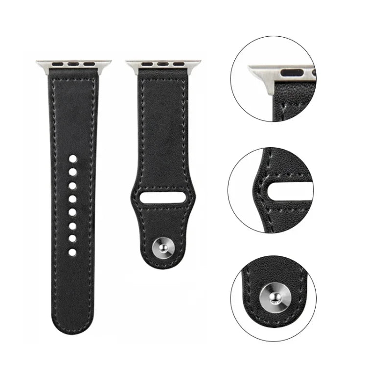 Dây đồng hồ da khóa bạc đinh tán cho Apple Watch Series, 7 41mm / 6&SE&5&4 40mm / 3&2&1 38mm, 7 45mm / 6&SE&5&4 44mm / 3&2&1 42mm