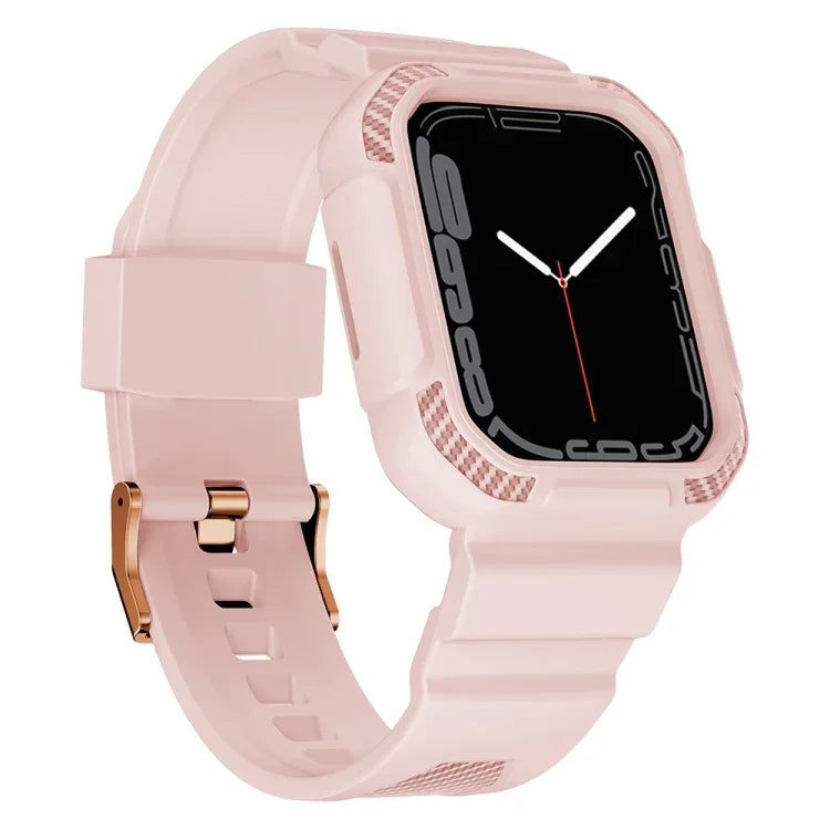 Dây đồng hồ silicone họa tiết sợi carbon tích hợp cho Apple Watch Series, 7 41mm / 6&SE&5&4 40mm / 3&2&1 38mm, 7 45mm / 6&SE&5&4 44mm / 3&2&1 42mm