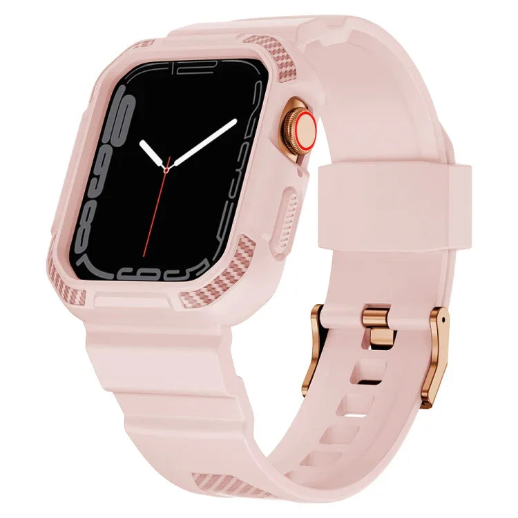 Dây đồng hồ silicone họa tiết sợi carbon tích hợp cho Apple Watch Series, 7 41mm / 6&SE&5&4 40mm / 3&2&1 38mm, 7 45mm / 6&SE&5&4 44mm / 3&2&1 42mm