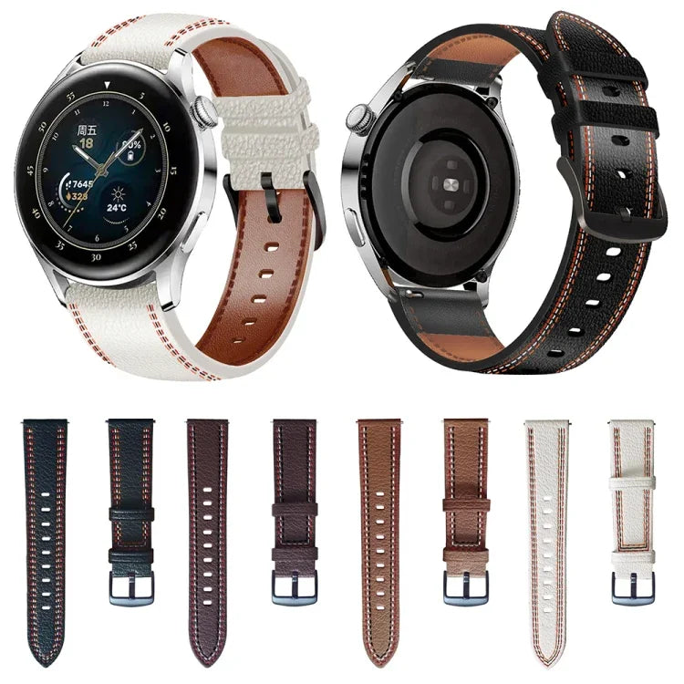 Dây đồng hồ da thật có chỉ may, cho Samsung Galaxy Watch 3 45mm, cho Huawei Watch GT 3 46mm