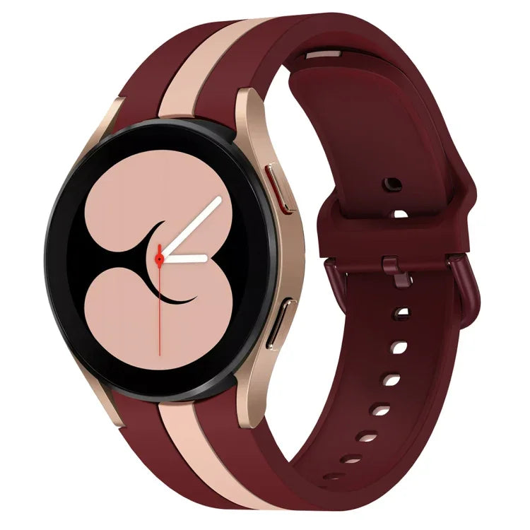Dây đồng hồ silicone ba sọc dọc hai màu, Dành cho Samsung Galaxy Watch4 40/44mm / Watch4 Classic 42/46mm