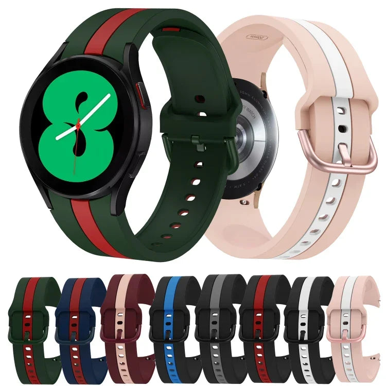 Dây đồng hồ silicone ba sọc dọc hai màu, Dành cho Samsung Galaxy Watch4 40/44mm / Watch4 Classic 42/46mm