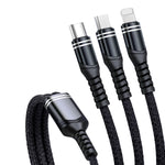 Cáp dữ liệu sạc nhanh bện 3 trong 1 6A 66W USB sang 8 Pin + Micro USB + USB-C / Type-C, USB sang 8 Pin + Micro USB + Type-C