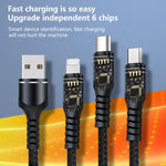 Cáp dữ liệu sạc nhanh bện 3 trong 1 6A 66W USB sang 8 Pin + Micro USB + USB-C / Type-C, USB sang 8 Pin + Micro USB + Type-C