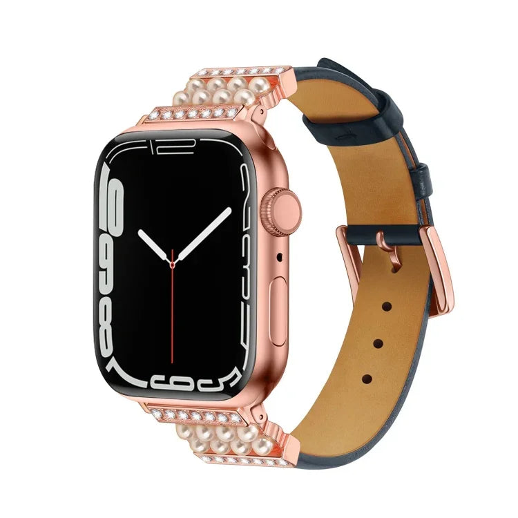 Dây đồng hồ da kim cương ngọc trai cho Apple Watch Series, 7 41mm / 6&SE&5&4 40mm / 3&2&1 38mm, 7 45mm / 6&SE&5&4 44mm / 3&2&1 42mm