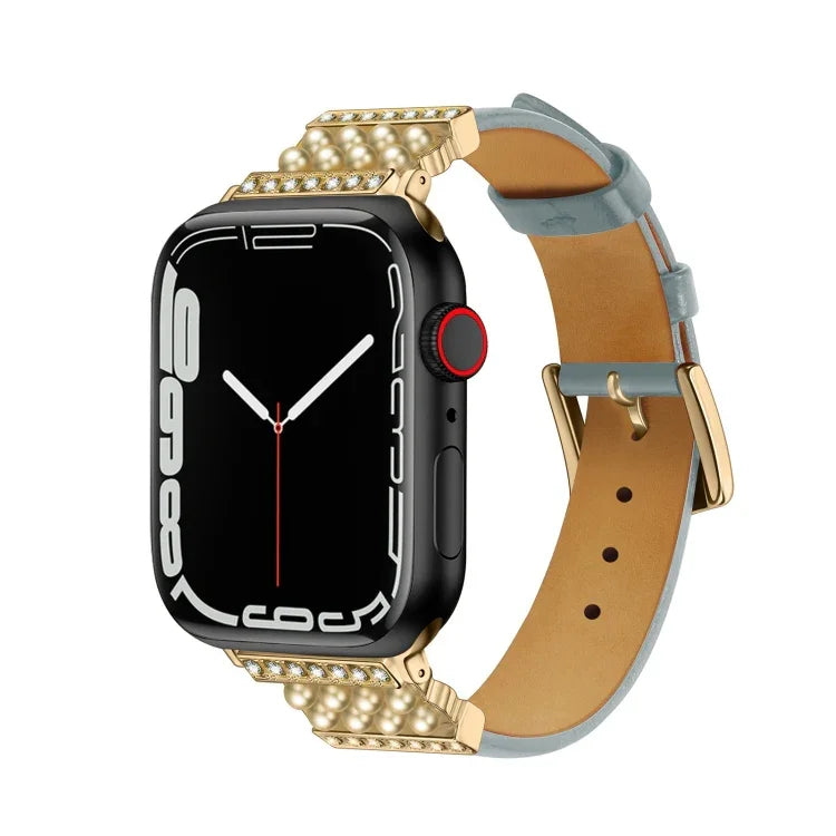 Dây đồng hồ da kim cương ngọc trai cho Apple Watch Series, 7 41mm / 6&SE&5&4 40mm / 3&2&1 38mm, 7 45mm / 6&SE&5&4 44mm / 3&2&1 42mm