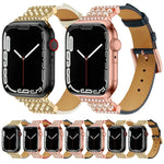Dây đồng hồ da kim cương ngọc trai cho Apple Watch Series, 7 41mm / 6&SE&5&4 40mm / 3&2&1 38mm, 7 45mm / 6&SE&5&4 44mm / 3&2&1 42mm