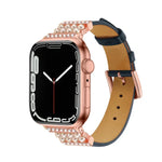 Dây đồng hồ da kim cương ngọc trai cho Apple Watch Series, 7 41mm / 6&SE&5&4 40mm / 3&2&1 38mm, 7 45mm / 6&SE&5&4 44mm / 3&2&1 42mm