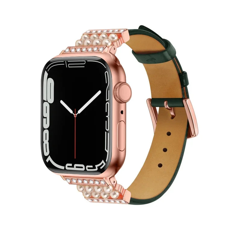 Dây đồng hồ da kim cương ngọc trai cho Apple Watch Series, 7 41mm / 6&SE&5&4 40mm / 3&2&1 38mm, 7 45mm / 6&SE&5&4 44mm / 3&2&1 42mm