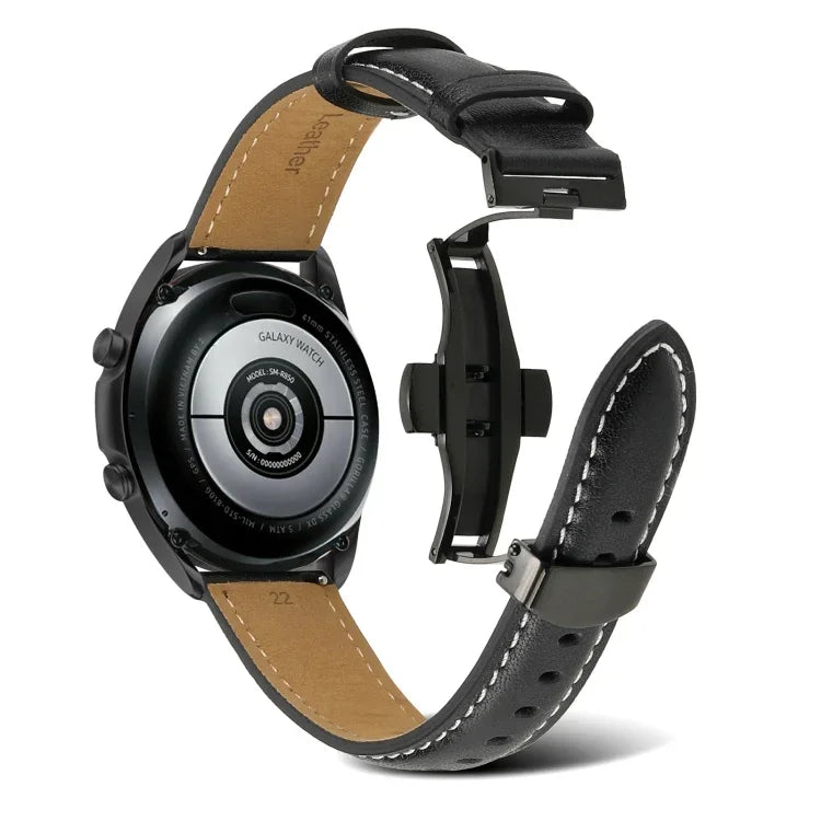 Dây đồng hồ da thật khâu khóa bướm, Dành cho Samsung Galaxy Watch4 20mm, Dành cho Huawei Watch GT 3 Pro 22mm