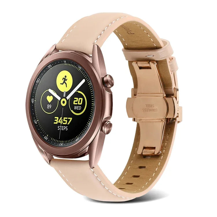 Dây đồng hồ da thật khâu khóa bướm, Dành cho Samsung Galaxy Watch4 20mm, Dành cho Huawei Watch GT 3 Pro 22mm