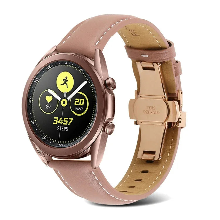 Dây đồng hồ da thật khâu khóa bướm, Dành cho Samsung Galaxy Watch4 20mm, Dành cho Huawei Watch GT 3 Pro 22mm