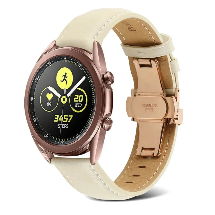 Dây đồng hồ da thật khâu khóa bướm, Dành cho Samsung Galaxy Watch4 20mm, Dành cho Huawei Watch GT 3 Pro 22mm