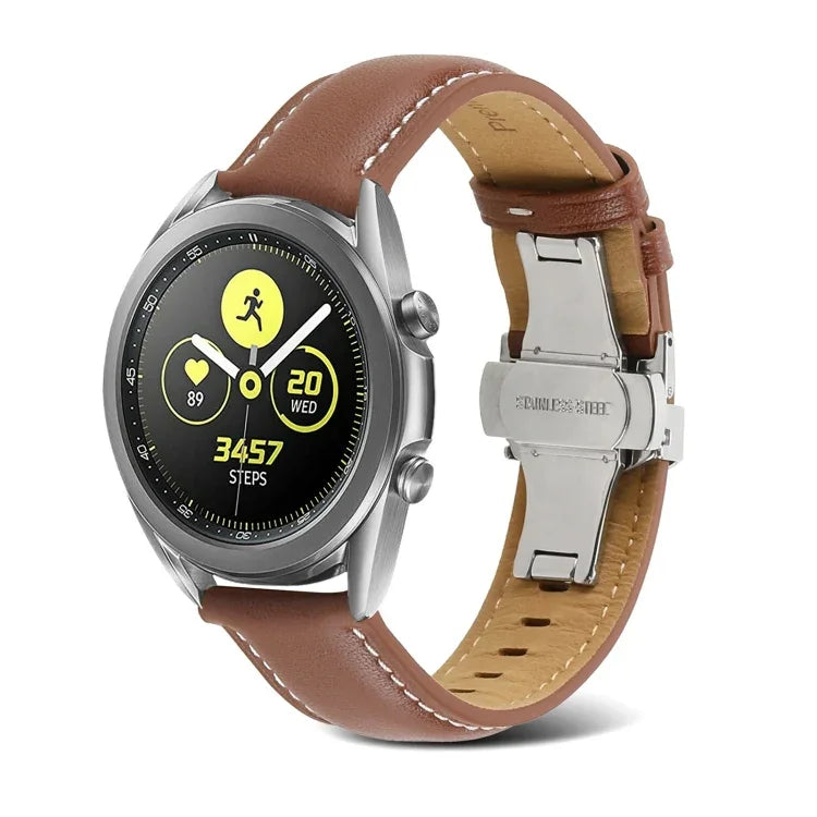 Dây đồng hồ da thật khâu khóa bướm, Dành cho Samsung Galaxy Watch4 20mm, Dành cho Huawei Watch GT 3 Pro 22mm