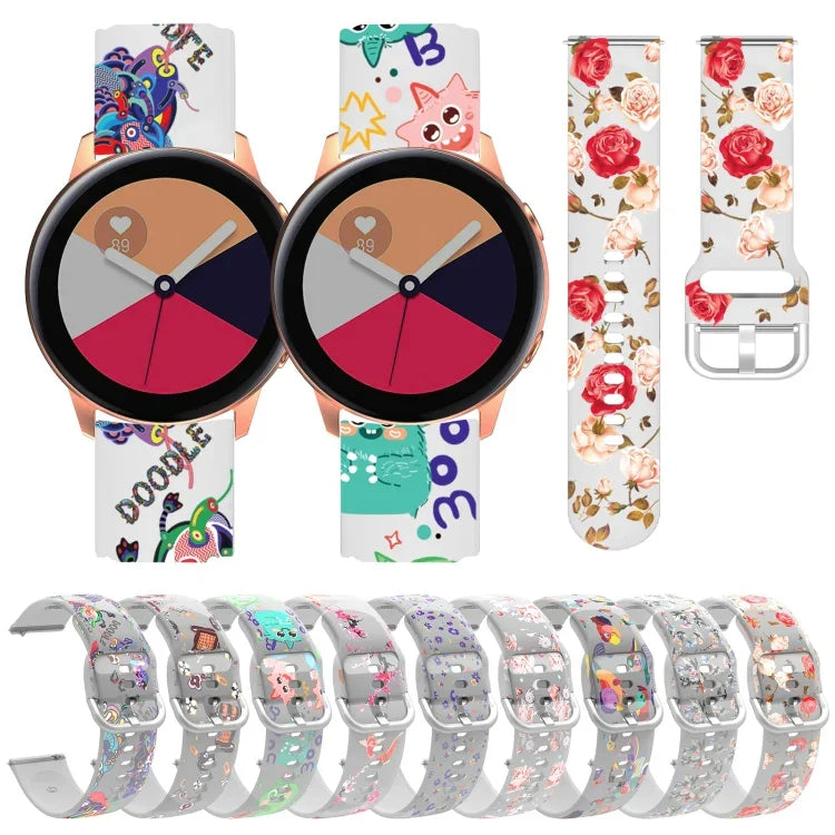 Dây đồng hồ silicone TPU trong suốt in họa tiết, Dành cho Samsung Galaxy Watch4 20mm, Dành cho Huawei Watch GT 3 Pro 22mm