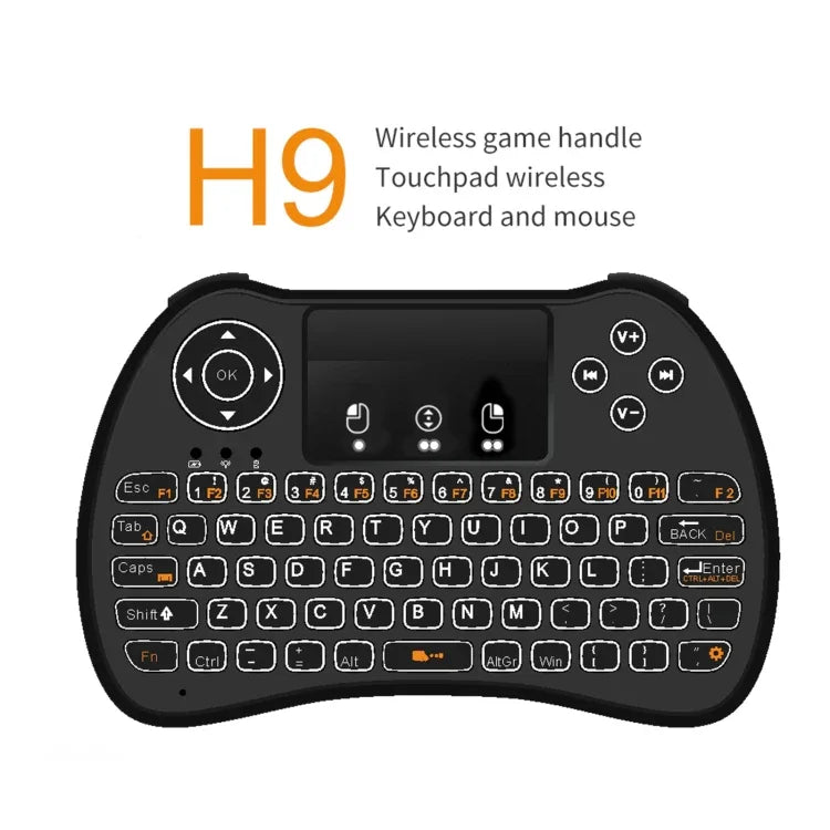 Bàn phím QWERTY không dây mini H9 2.4GHz có đèn nền trắng & Touchpad cho PC, TV, có đèn nền trắng