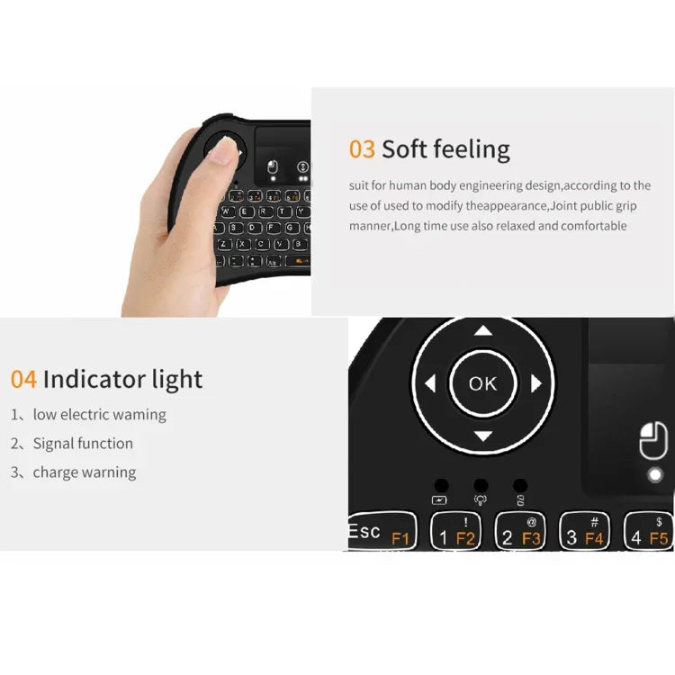 Bàn phím QWERTY không dây mini H9 2.4GHz có đèn nền trắng & Touchpad cho PC, TV, có đèn nền trắng