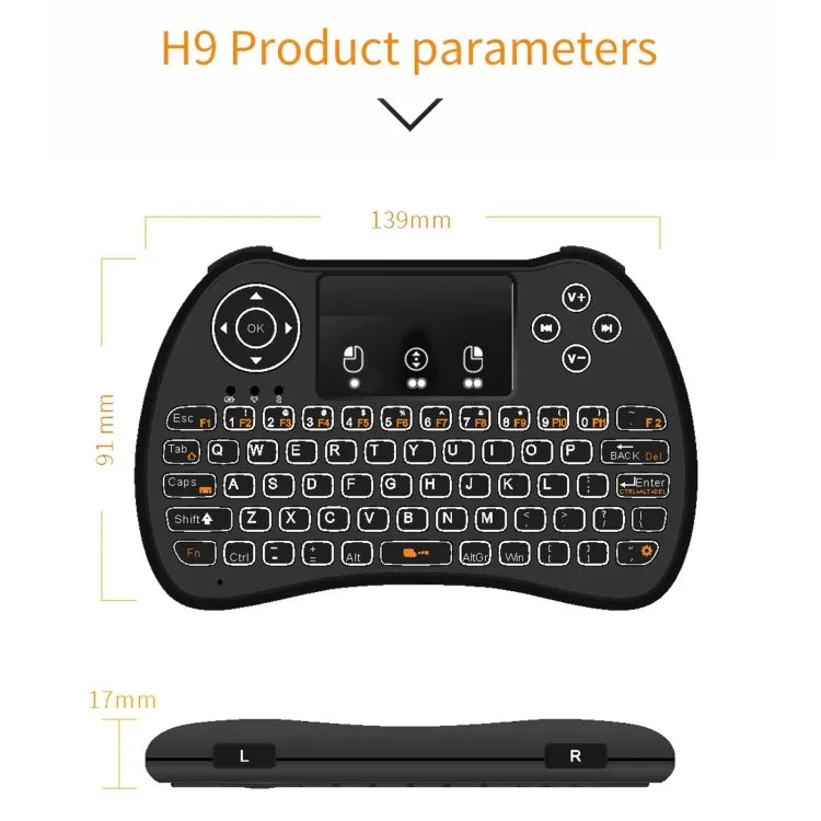 Bàn phím QWERTY không dây mini H9 2.4GHz có đèn nền trắng & Touchpad cho PC, TV, có đèn nền trắng